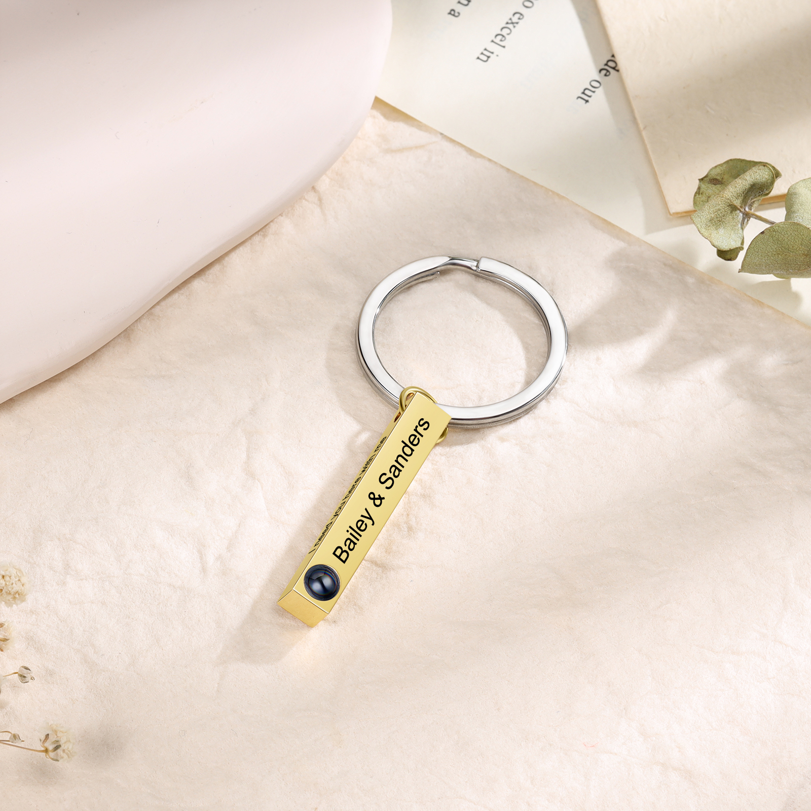 Personalisiertes Foto 4 Texte Projektion Vertikale Bar Schlüsselanhänger