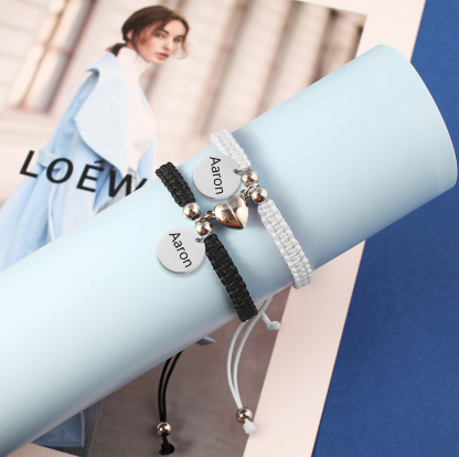 Personalisierte 2 Namen Paar Herz Marnet Handseil Armbänder Set für Liebespaar