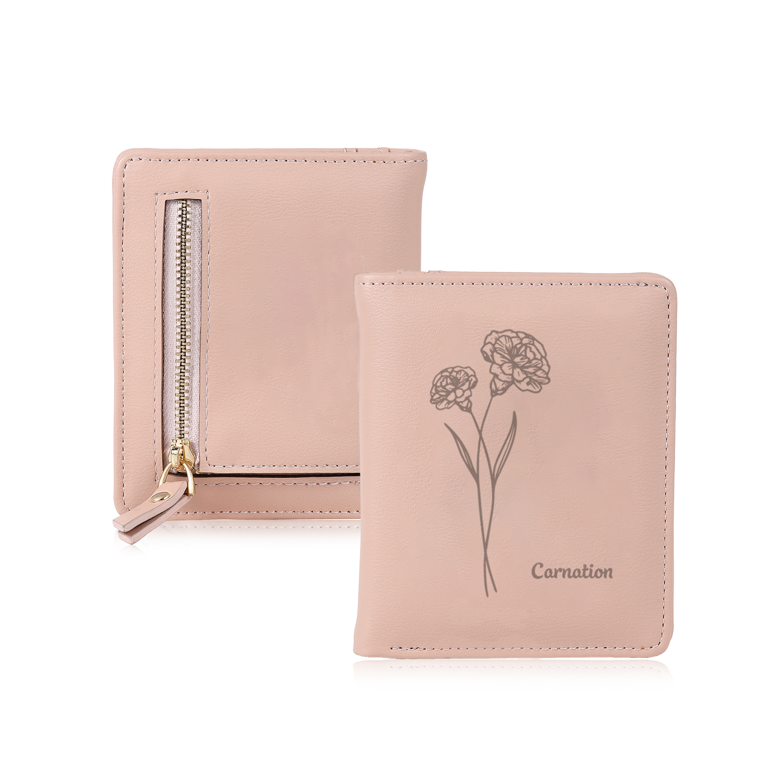 RFID Rosa PU-Leder Blumen-name Damenbörse: Geburtsblumen-Gravurt