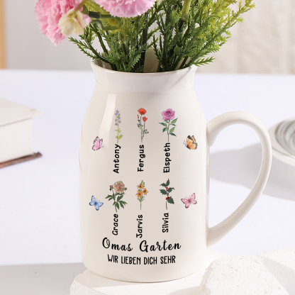 Personalisierte 2 Texte & 6 Namen & Geburtsblumen Familie Vase