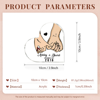 Personalisierte Text & Jahr Acryl-Deko Hand in Hand Schreibtischdekoration für Paar