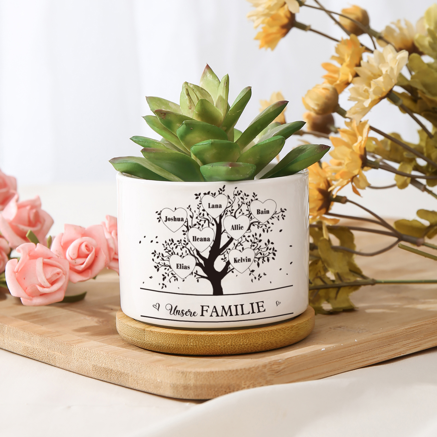 Personalisierbarer Text & 7 Namen Familienbaum Familie Blumentopf
