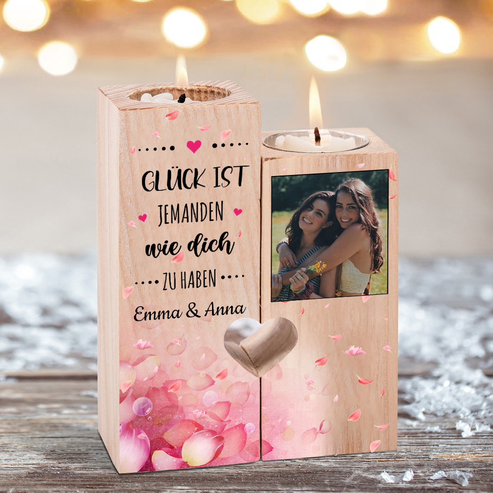 Personalisierbarer Foto & Text an Beste Freundin Kerzenhalter " Glück ist jemanden wie dich zu haben “