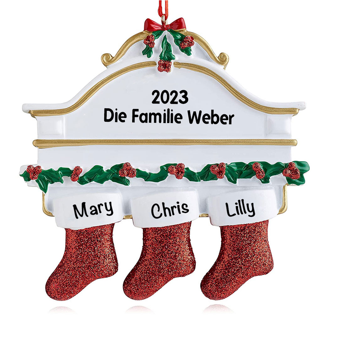 Holz Weihnachtsornament-Personalisiertes 3 Namen Text Rot Strümpfe Ornament Weihnachten Anhänger