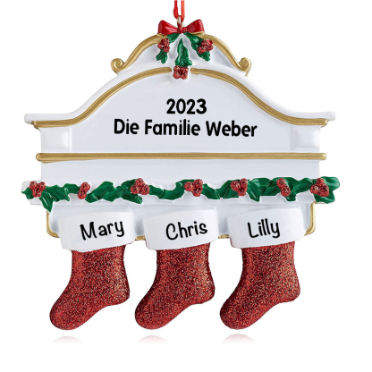 Holz Weihnachtsornament-Personalisiertes 3 Namen Text Rot Strümpfe Ornament Weihnachten Anhänger