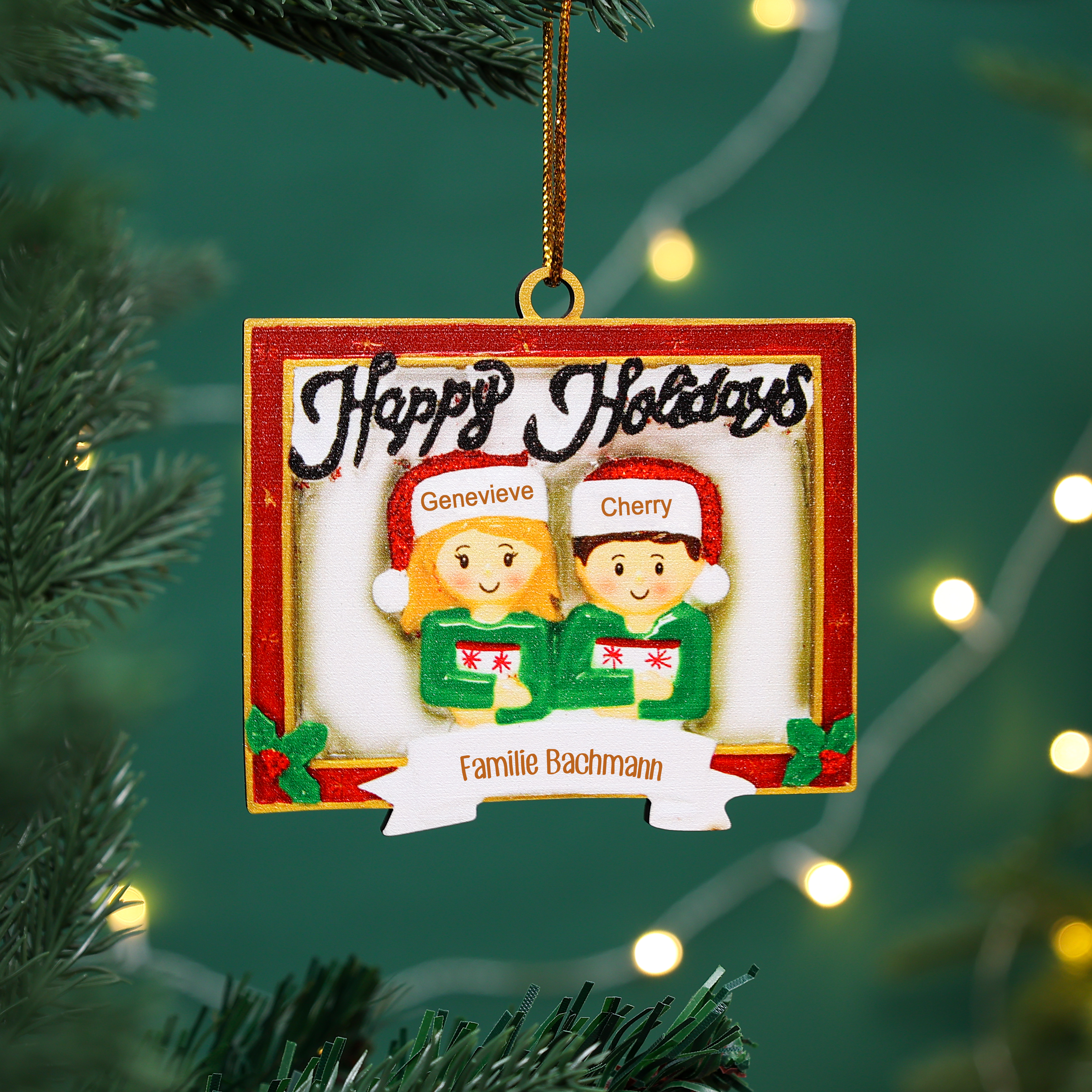 Holz Personalisierte 2 Namen & Text Rahmen Weihnachtsornament Weihnachtsbaum Anhänger