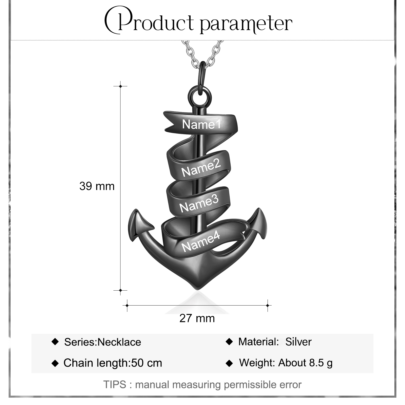 925 Sterling Silber Personalisierte 4 Namen Anker Halskette für Vater -Geschenk mit Meer Nachrichtenkarte
