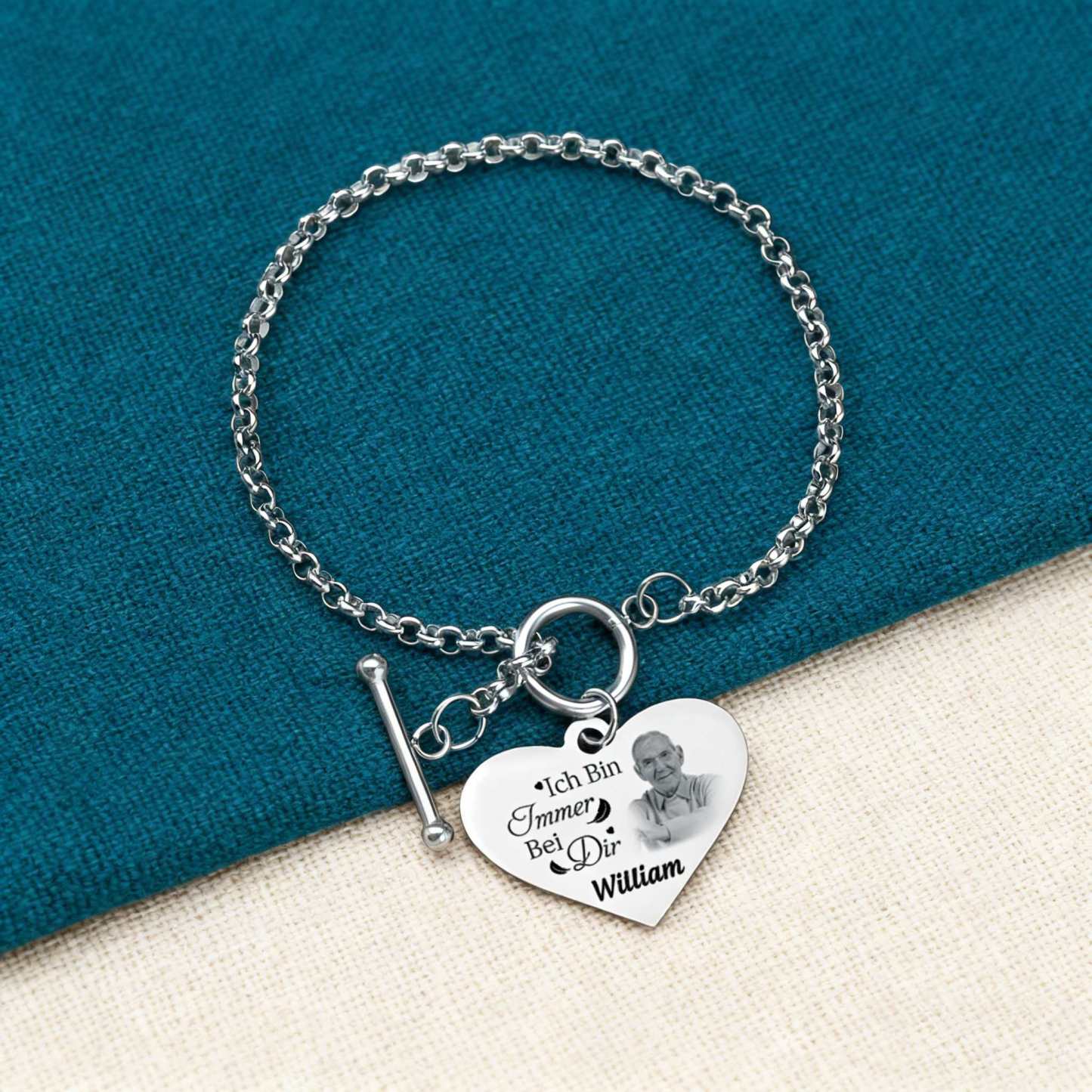 Personalisierte 1 Name & Foto Edelstahl Armband mit Herzanhänger Ich werde dich bei mir tragen bis ich dich wiedersehe Geschenk mit Nachrichtenkarte