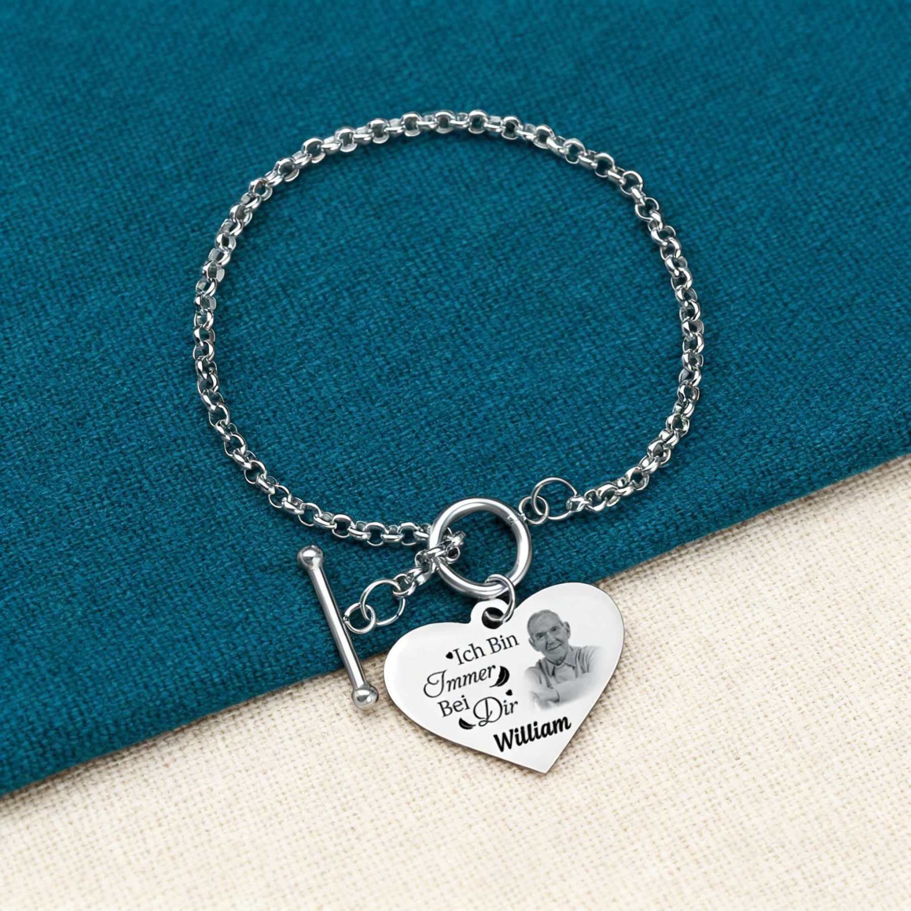 Personalisierte 1 Name & Foto Edelstahl Armband mit Herzanhänger Ich werde dich bei mir tragen bis ich dich wiedersehe Geschenk mit Nachrichtenkarte