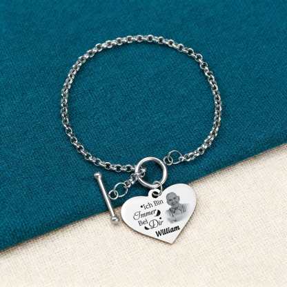 Personalisierte 1 Name & Foto Edelstahl Armband mit Herzanhänger Ich werde dich bei mir tragen bis ich dich wiedersehe Geschenk mit Nachrichtenkarte