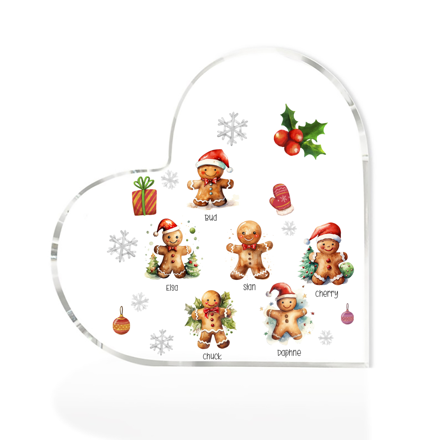 Personalisierte 6 Namen Lebkuchenmann Familie Weihnachten Acryl-Deko-Schreibtischdekoration