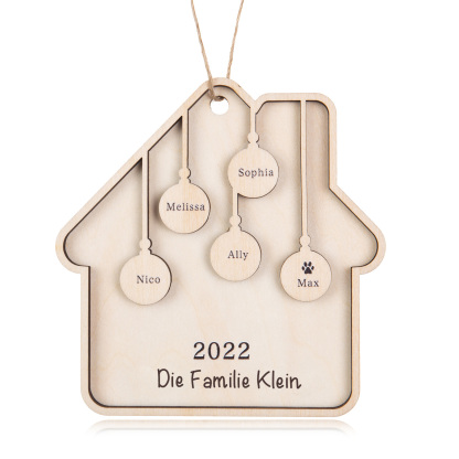 Holz Weihnachtsornament-Personalisiertes 5 Namen Text Jahr Haus Ornament Anhänger 