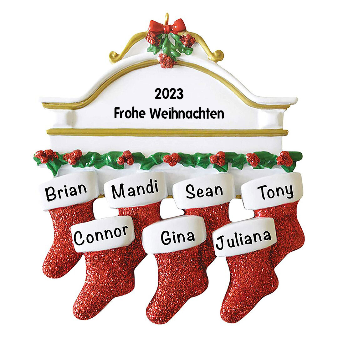 Holz Weihnachtsornament-Personalisiertes 7 Namen Text Rot Strümpfe Ornament Weihnachten Anhänger
