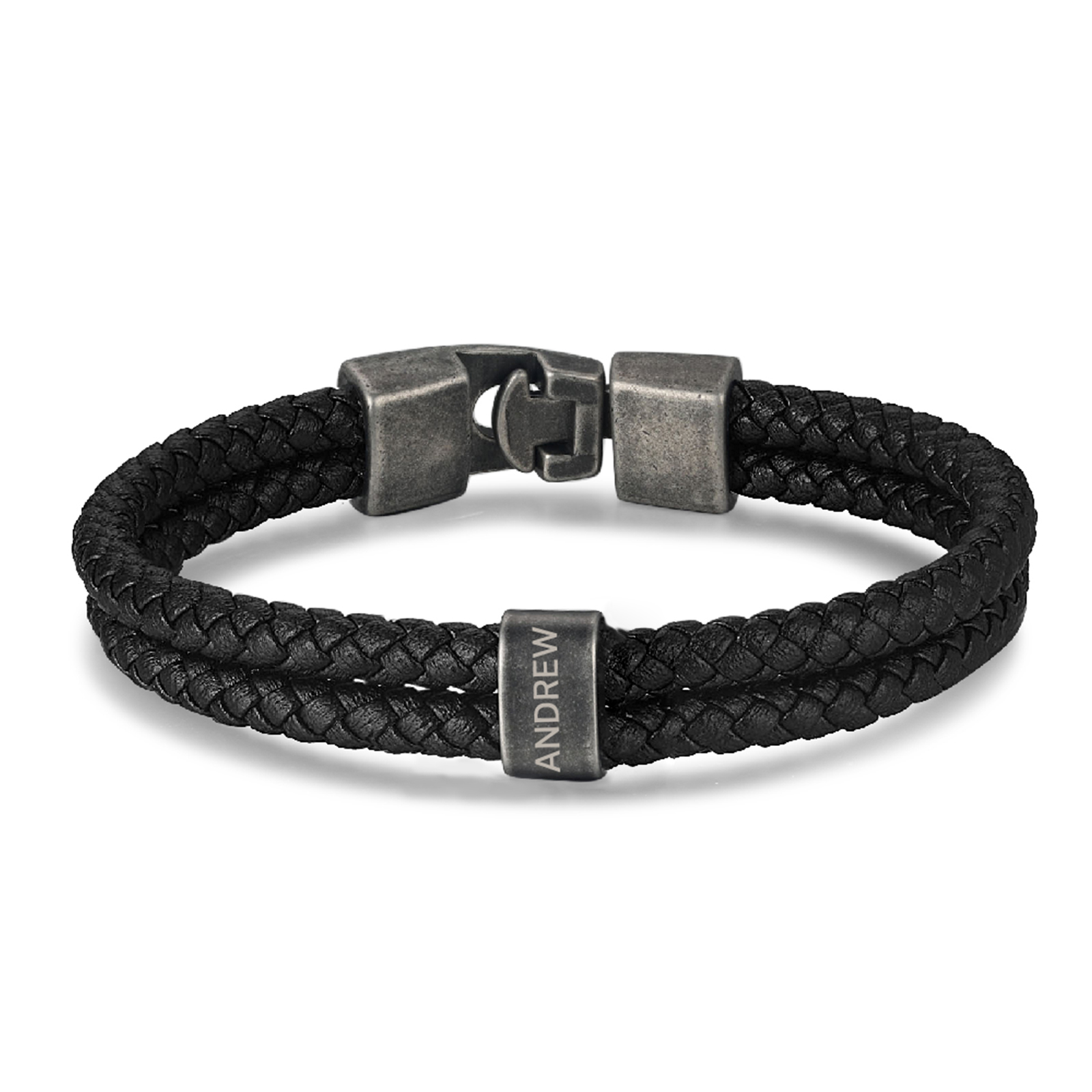 Herren Schmuck-Personalisierter 1 Name Doppelt Geflochtenes Vintage Armband mit Edelstahl Perle