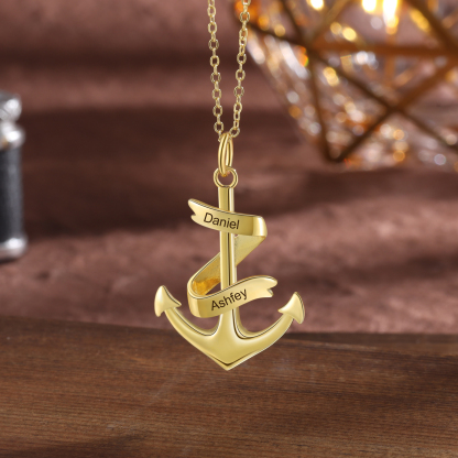 925 Sterling Silber Personalisierte 2 Namen Anker Halskette-Geschenk mit Meer Nachrichtenkarte