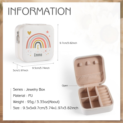 Personalisierbarer Name Pu Leder Regenbogen Kinder Schulanfang Geschenk Schmuckaufbewahrung Schmuckzubehör Aufbewahrungsbox für Schmuck