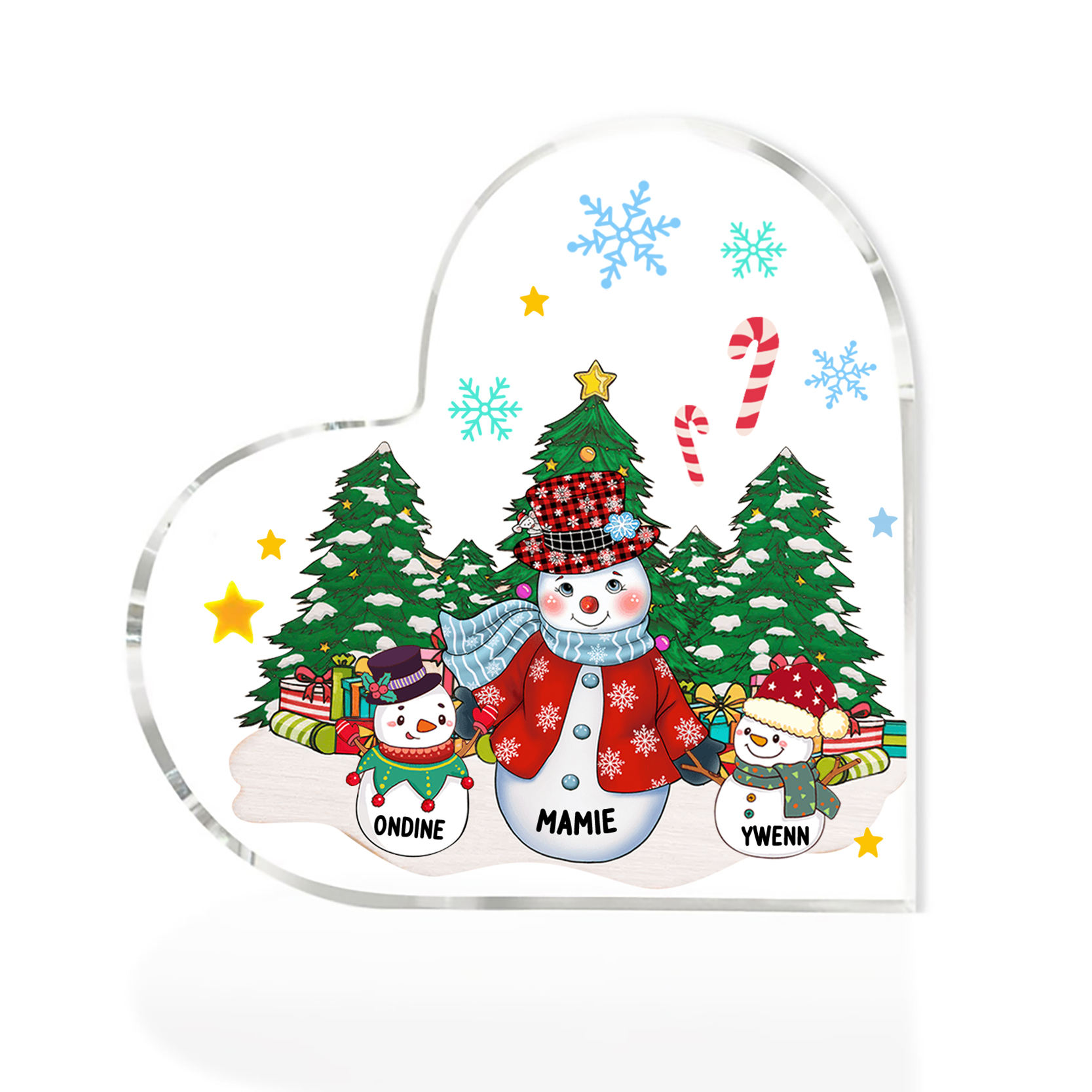 Personalisierte 3 Namen Schneemann & Weihnachtsbaum Familie Weihnachten Acryl-Deko-Schreibtischdekoration