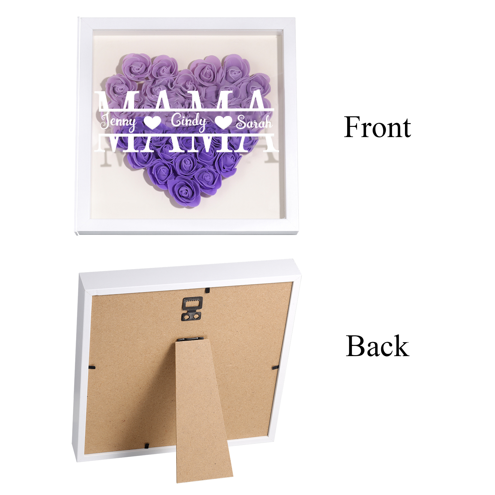 Mama Dichteplattenrahmen Deko-Personalisierbare 2 Namen Blume Ornament für Mutter