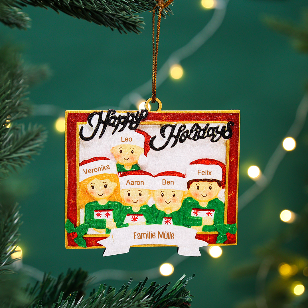 Holz Personalisierte 5 Namen & Text Rahmen Weihnachtsornament Weihnachtsbaum Anhänger