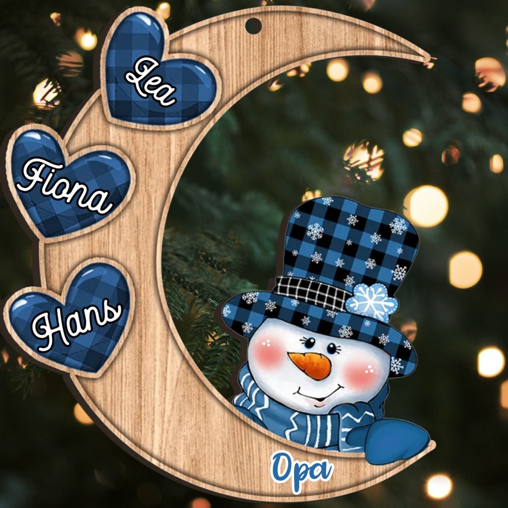 Holz Weihnachtsornament-Personalisierte 2-13 Namen Schneemann Halbmond Ornament