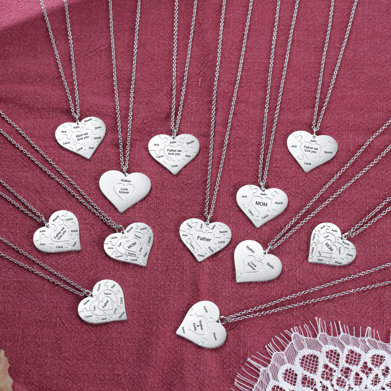 Personalisierte Herz-Puzzle-Halskette mit 4 Namensgravur
