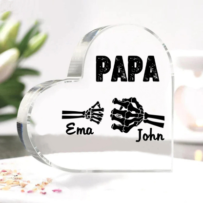 Personalisierte 2 Namen Acryl-Deko Papa Skelett Hand Schreibtischdekoration für Vater