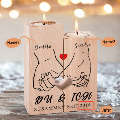 Personalisierte 2 Namen & Jahr Kerzenhalter -Du & Ich- Hölzerne Kerzenständer Hochzeitstag Valentinstag Geschenke