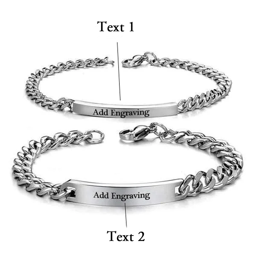 Personalisierte 2 Texte Paar Edelstahl Möbiusband Armbänder Set für Paarchen