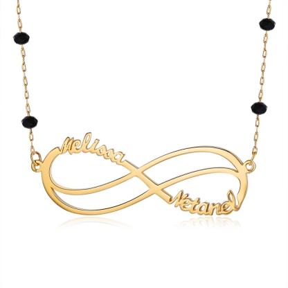 Infinity Kundenspezifische Halskette Namenskette 1-6 Namen mit Perlen