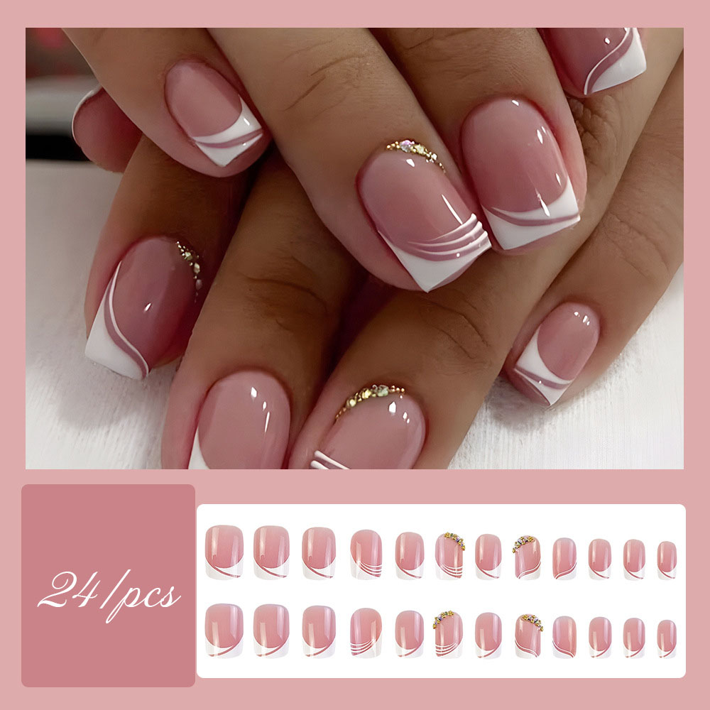 24 Stück Fake Nails Mit Glitzer – Kurze Press-on Nägel, Rosa, Inkl. Kleber & Feile, Für Frauen & Mädchen