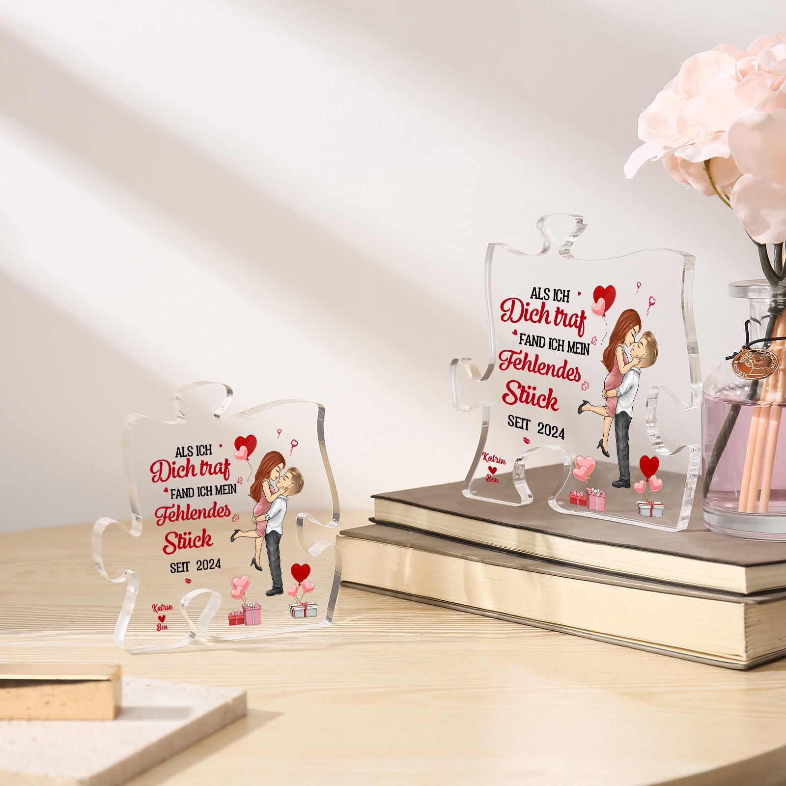 Personalisierte 2 Namen Puzzle Acryl-Deko-Als ich dich traf fand ich mein fehlendes Stück-Schreibtischdekoration für Paar