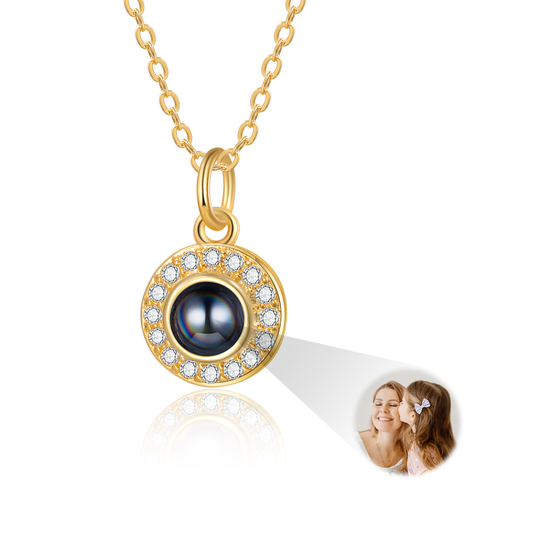 Personalisiertes Foto Rund Projektion Golden Halskette mit Zirkonia