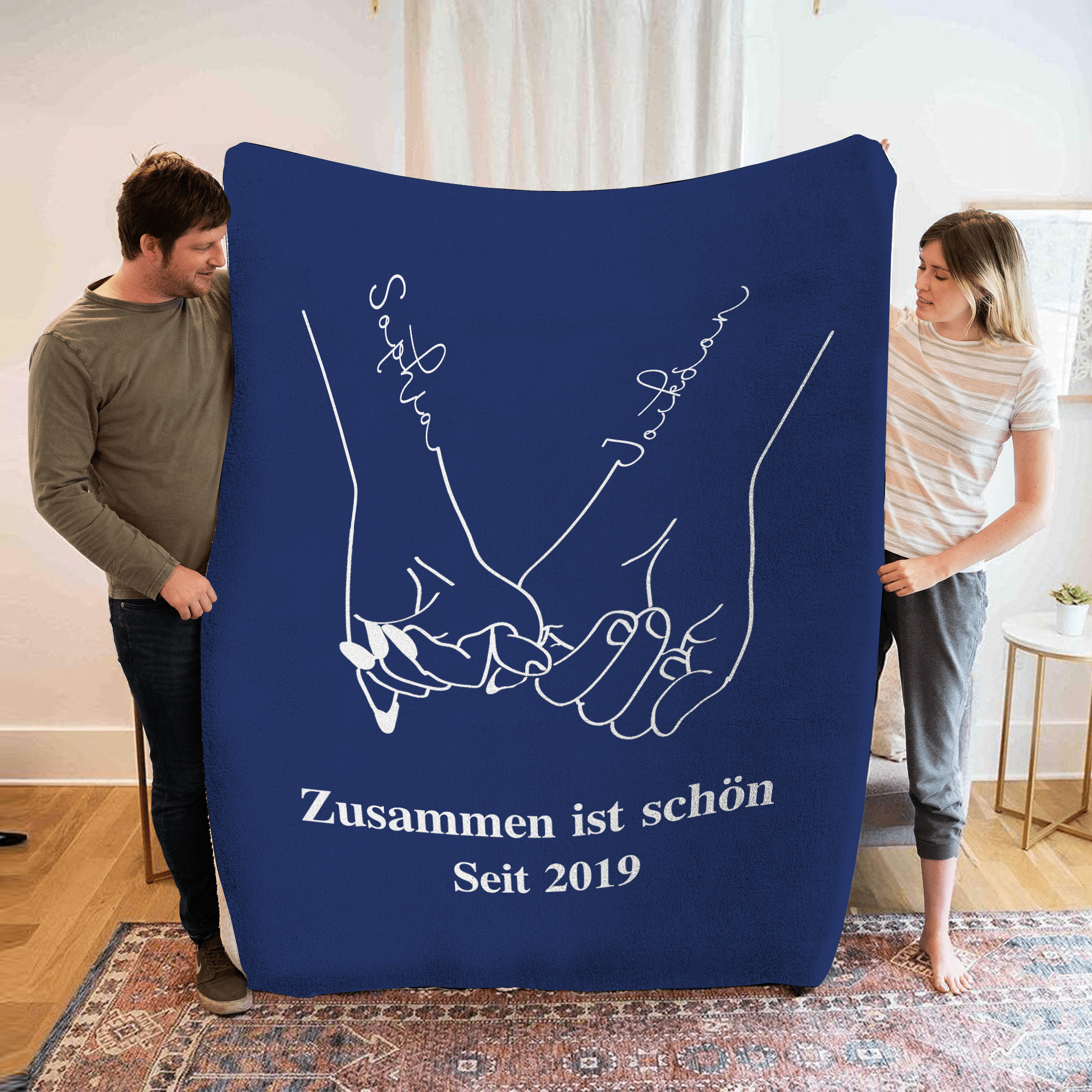 Personalisierte 2 Namen & Texte Händchenhalten- Decke Für Paare