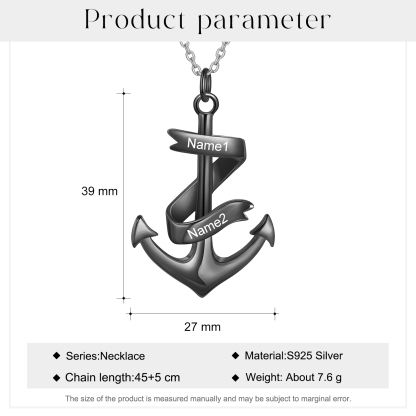 925 Sterling Silber Personalisierte 2 Namen Anker Halskette