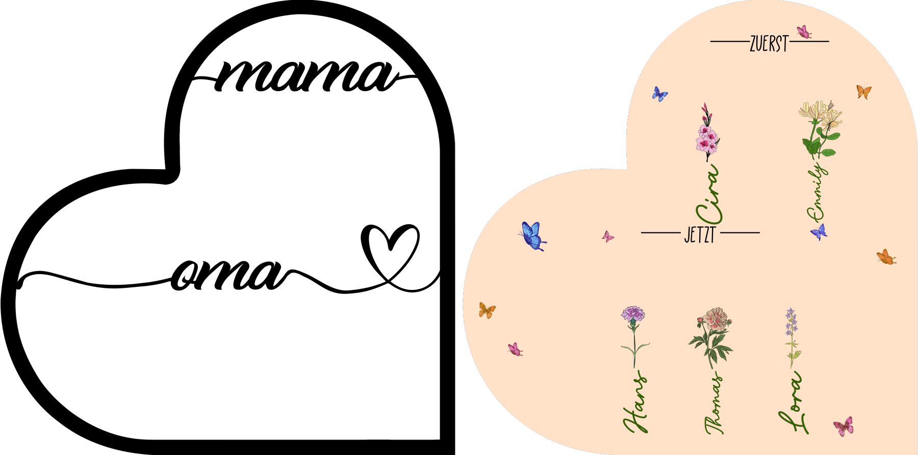 Herz-Holz Deko-Personalisierbare 1-10 Namen & Geburtsblume Ornament Zuerst Mama Jetzt Oma Holzdekoration für Mutter/Großmutter