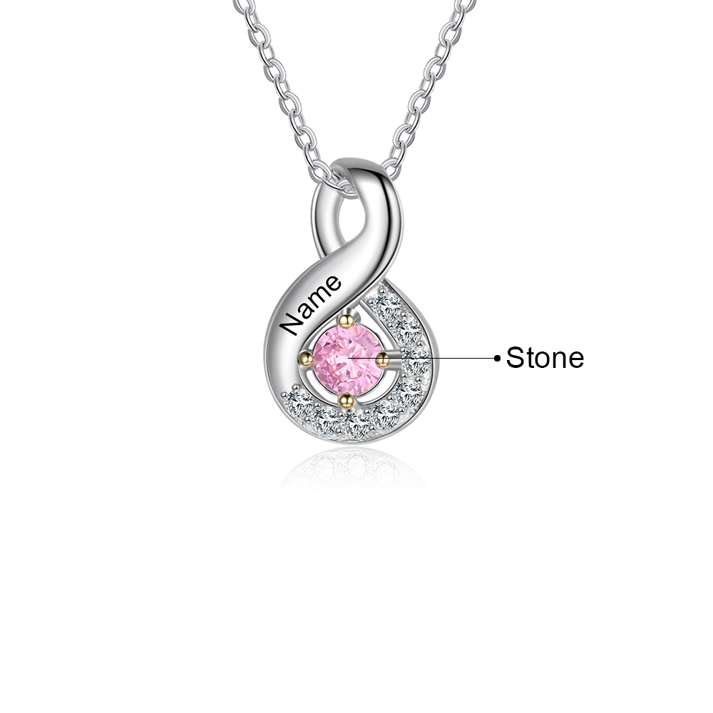 S925 Silber Gravur 1 Name Infinity Halskette mit 1 Geburtsstein