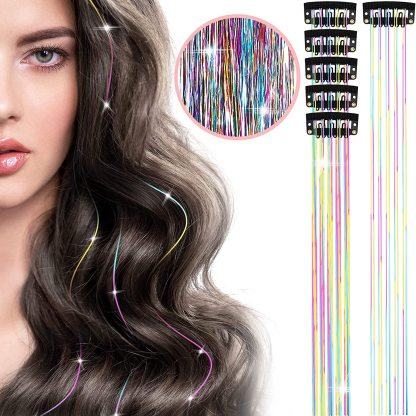 Haarlametta Mit Clip – 52,7 Cm Lange Glitzersträhnen, 12 Stück, Für Weihnachten, Festivals & Cosplay