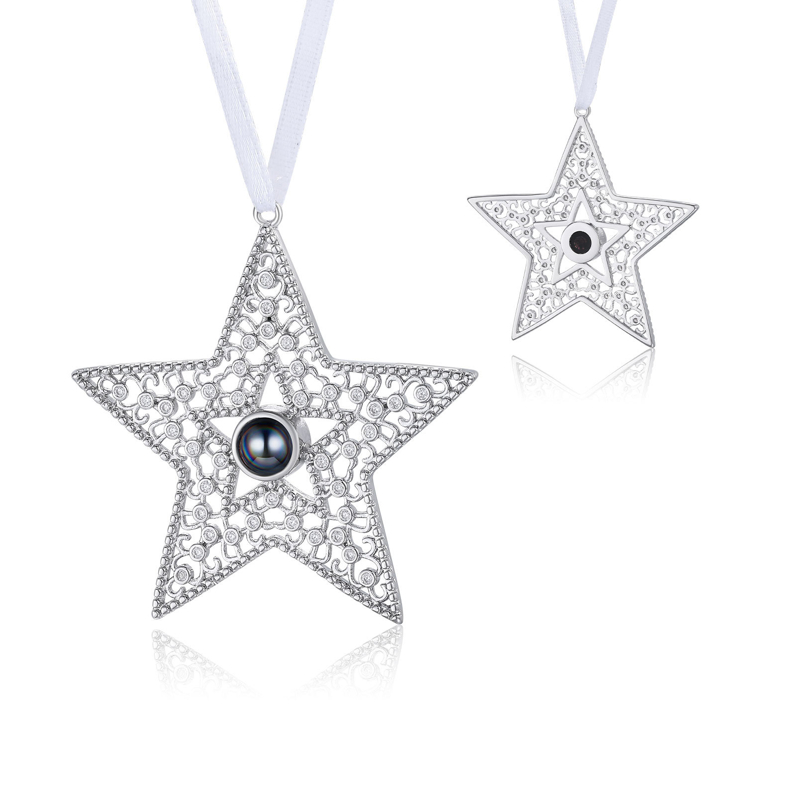 Personalisierter filigraner Sternanhänger mit Fotoprojektion zu Weihnachten, Christbaumanhänger, Weihnachtsanhänger, Ornament