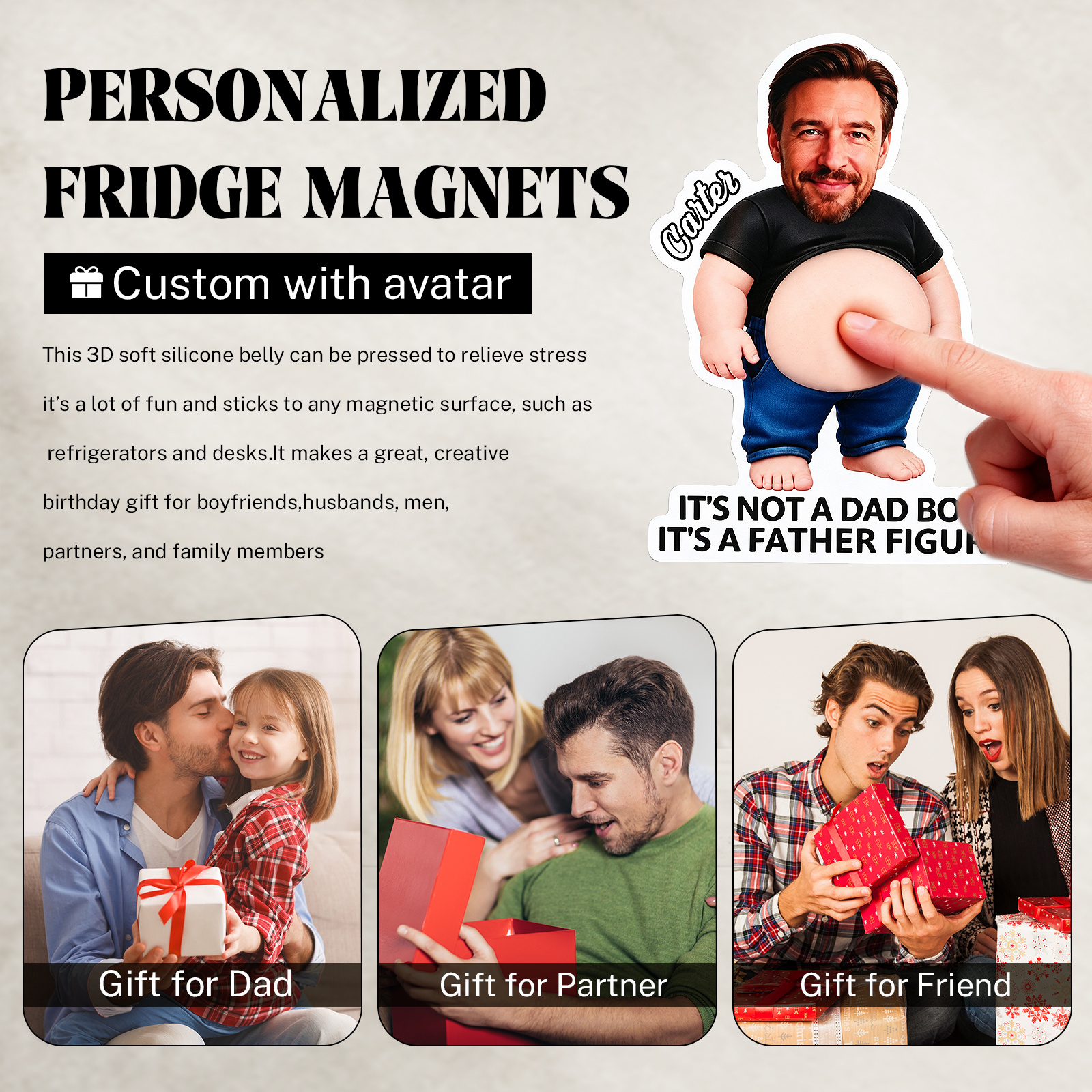 Personalisierter Kühlschrankmagnet mit Foto im Dad-Bod-Design witziges Geschenk für Papa