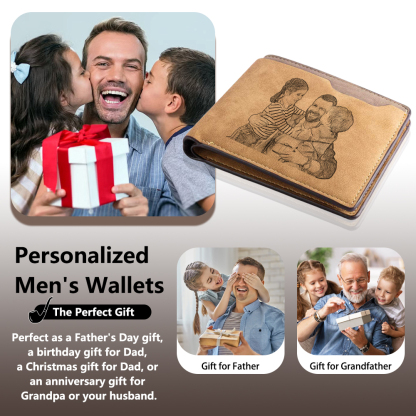 Personalisierte vintage Herren-Wallet mit Foto-Name-Gravur für Papa — “DAD”