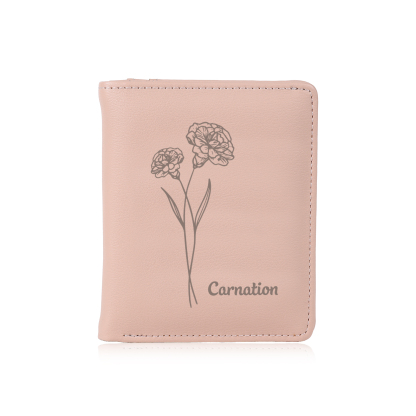 RFID Rosa PU-Leder Blumen-name Damenbörse: Geburtsblumen-Gravurt