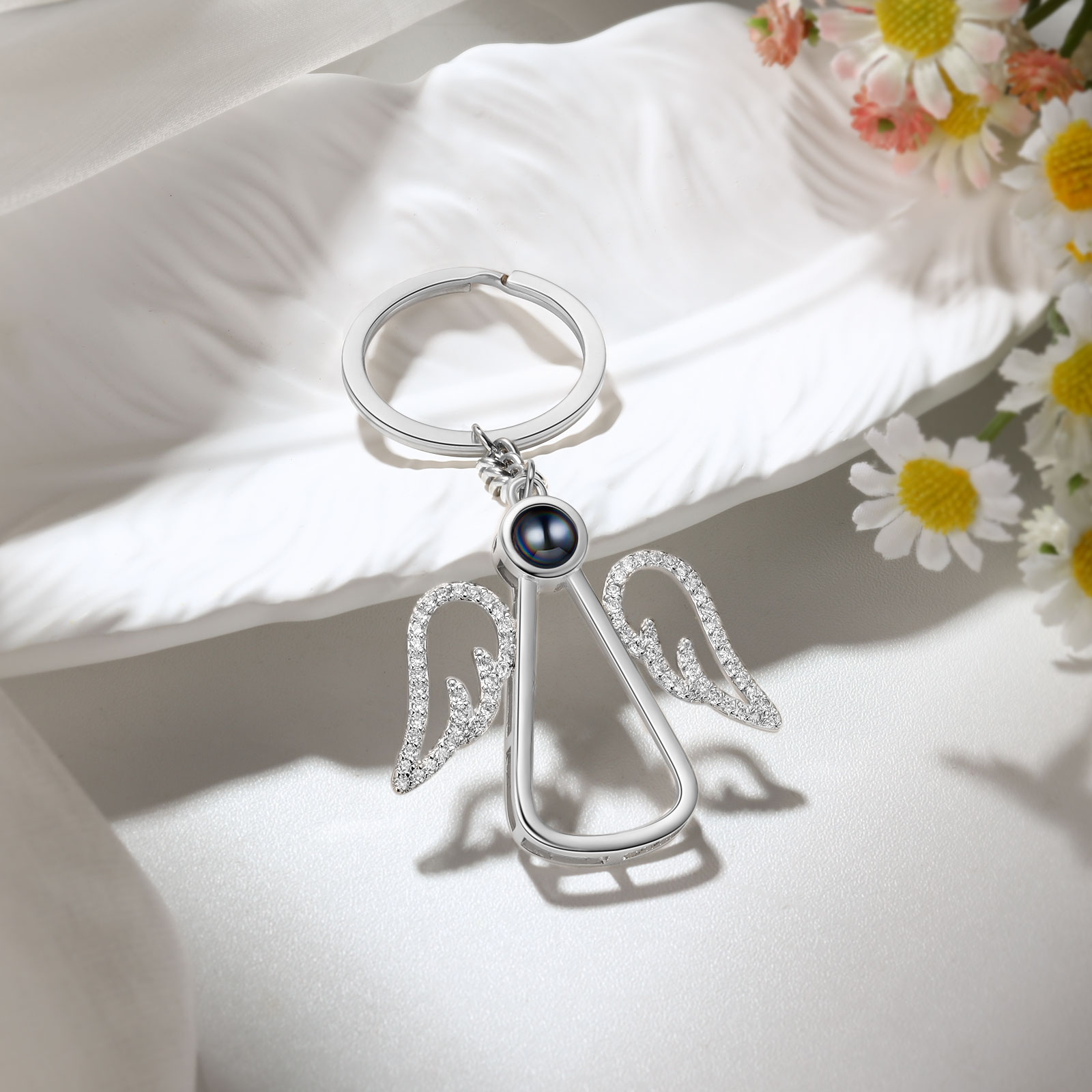 Personalisierter Engel-Schlüsselanhänger mit Fotoprojektion – Geschenk zum Muttertag, Geburtstag