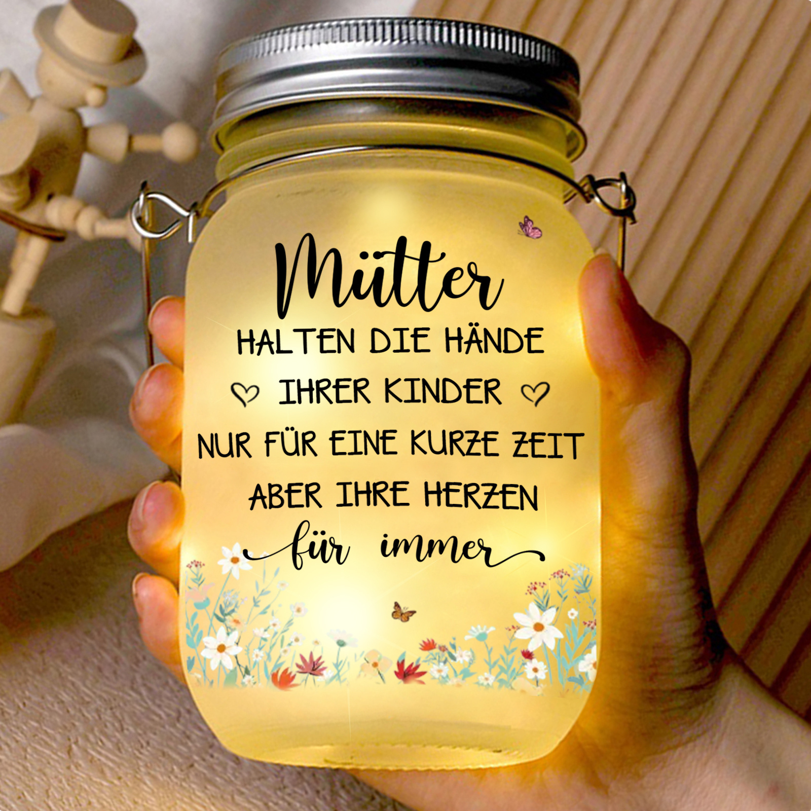 Personalisierte LED-Leuchtflaschen für Mama, Oma und Lehrerin – das perfekte Weihnachtsgeschenk als Dankeschön.