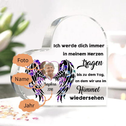 Personalisierter Name & Foto & Jahr Acryl-Deko-Ich werde dich immer in meinem Herzen tragen-Trauer Schreibtischdekoration