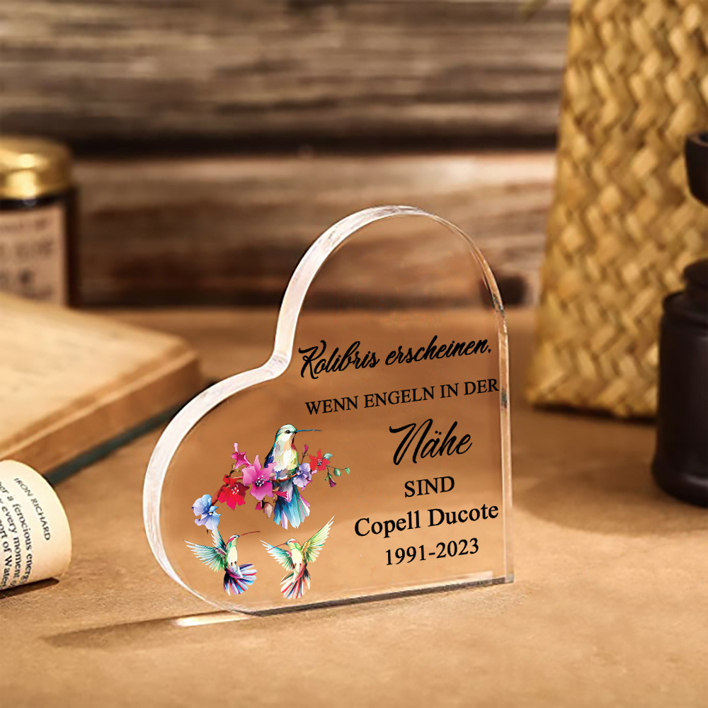 Personalisierter Name & Jahr Acryl-Deko-Kolibris erscheinen, wenn Engeln in der Nähe sind-Trauer Schreibtischdekoration