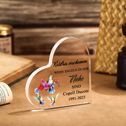Personalisierter Name & Jahr Acryl-Deko-Kolibris erscheinen, wenn Engeln in der Nähe sind-Trauer Schreibtischdekoration