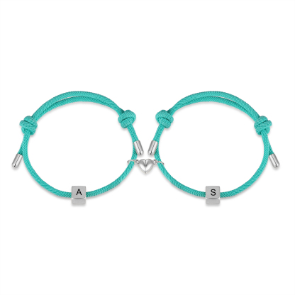 Personalisierte 2 Buchstaben Paar Herz Magnet Hellblau Handseil Armbänder