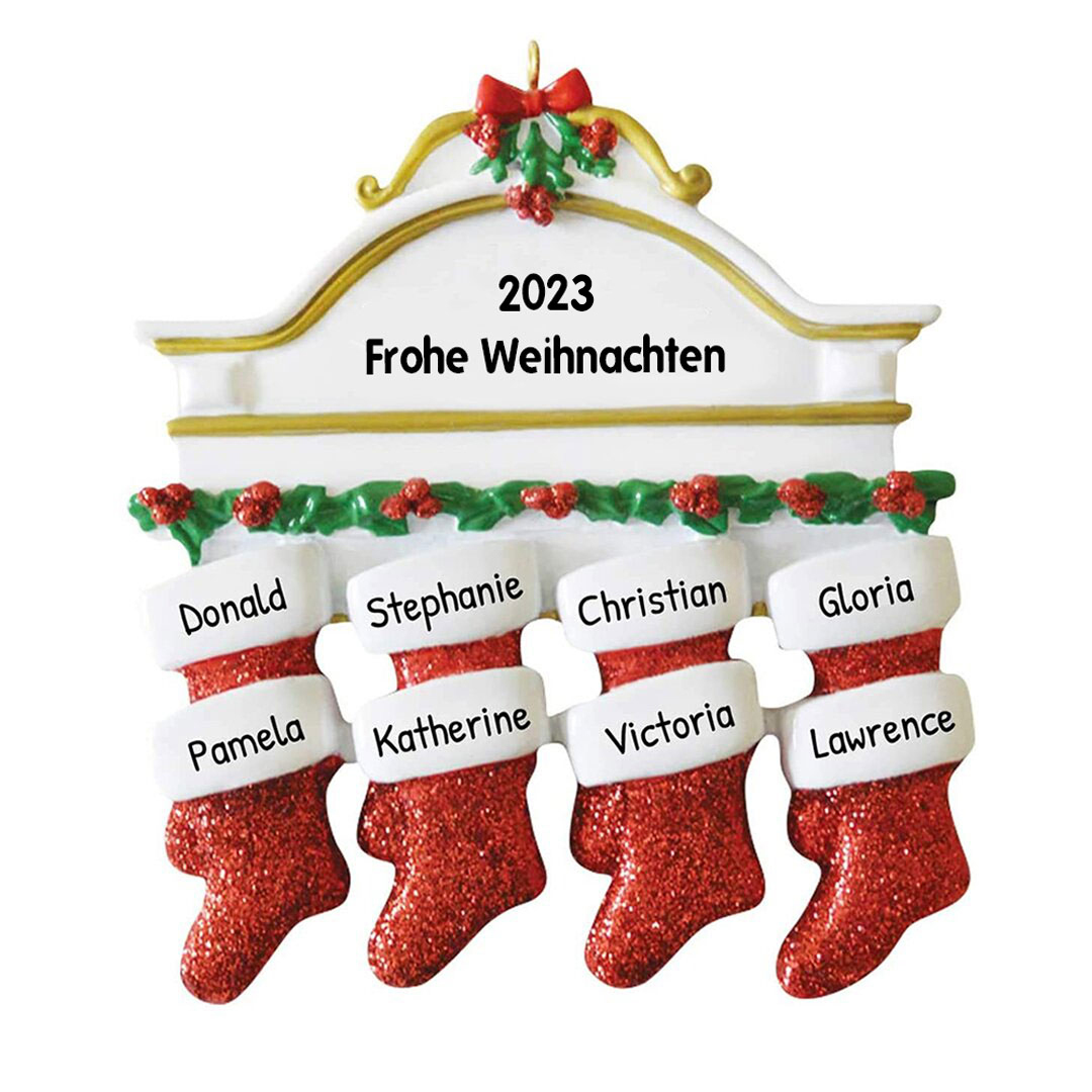 Holz Weihnachtsornament-Personalisiertes 8 Namen Text Rot Strümpfe Ornament Weihnachten Anhänger