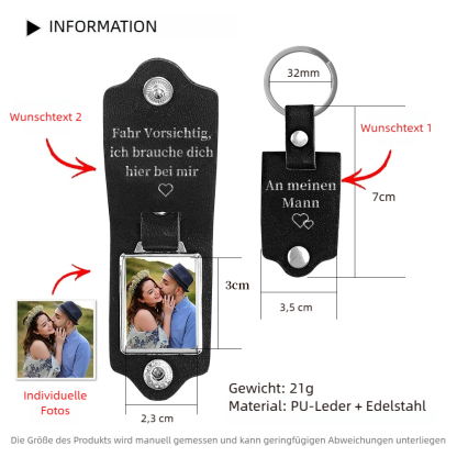 Personalisiertes Foto & 2 Texte Leder Schlüsselanhänger