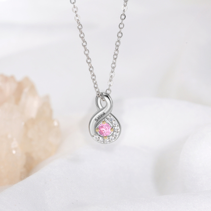 S925 Silber Gravur 1 Name Infinity Halskette mit 1 Geburtsstein